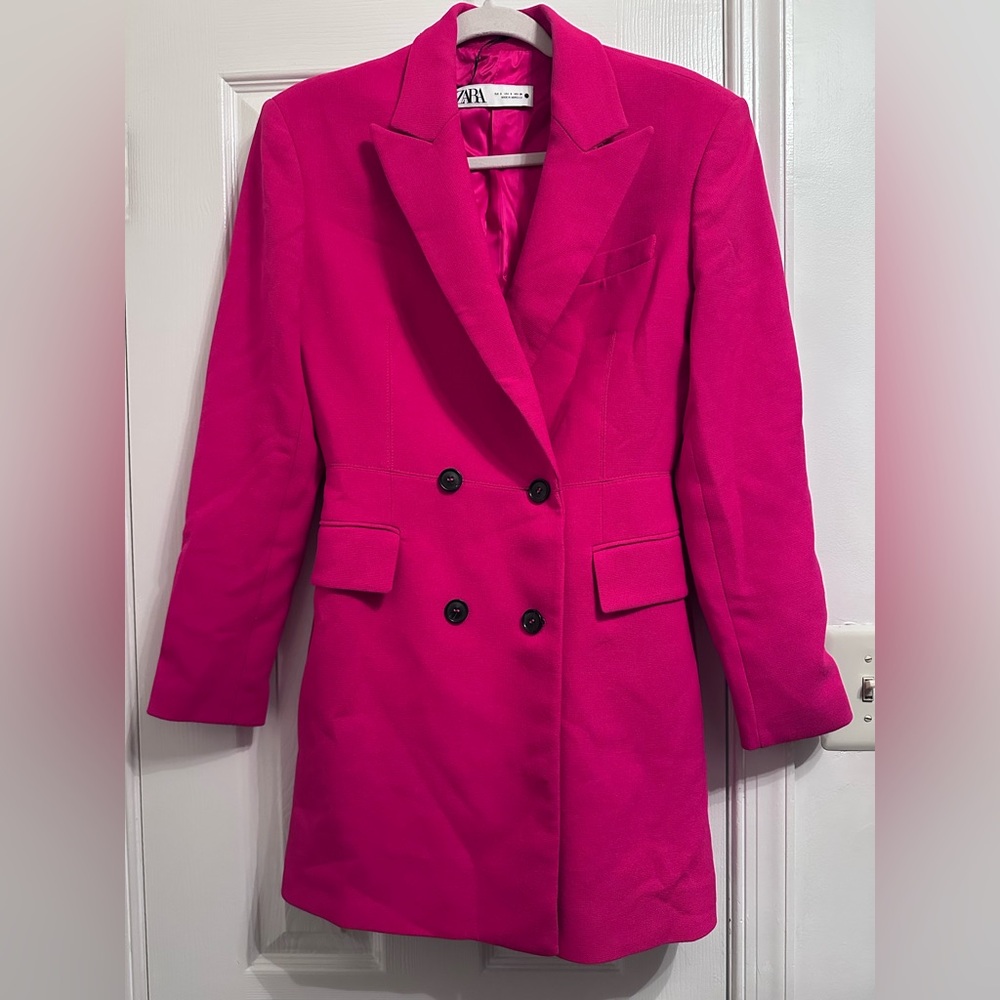 Zara Fuchsia Double-Breasted Blazer